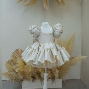 Gold Short Puffy Sleeve Baby Dress